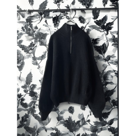 Balloon Sleeve Half-zip High Neck Knit