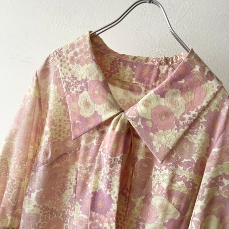 Euro Vintage Big Collar &Ribbon Flower Pattern Short Blouse
