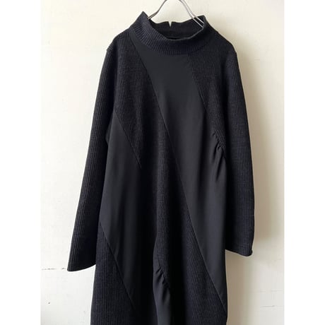 Black Color Paneled Design knit Long Dress