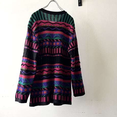 90's Multicolor 3D Design Knit Cardigan