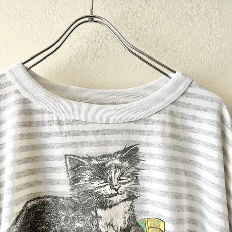90's Border Pattern Cat Print Short Tee