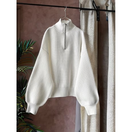 Balloon Sleeve Half-zip High Neck Knit