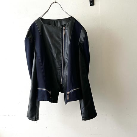 Fake Lether & Knit Switch Pattern Riders JKT