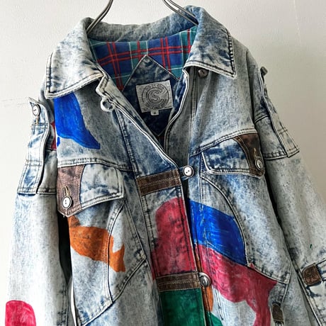 80-90's Hand Paint Bleach Denim JKT