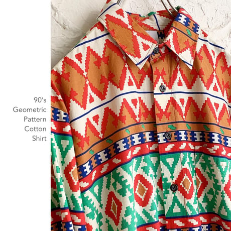 90's Geometric Patternコットンシャツ