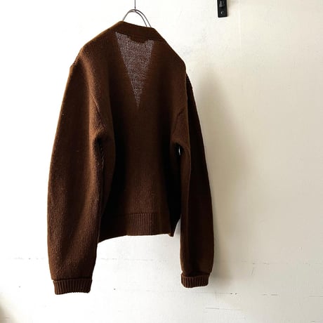 Vintage Argyle Emboss Design Leather & Knit Cardigan