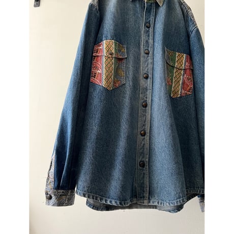 Vintage Native Pattern Design Denim Shirt
