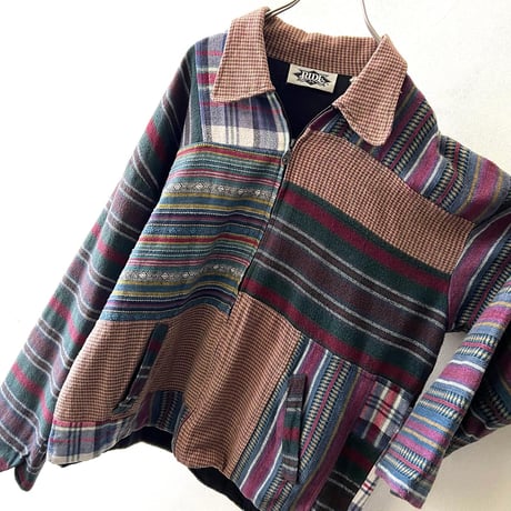 90's Patchwork Design Flannel Zip-up JKT