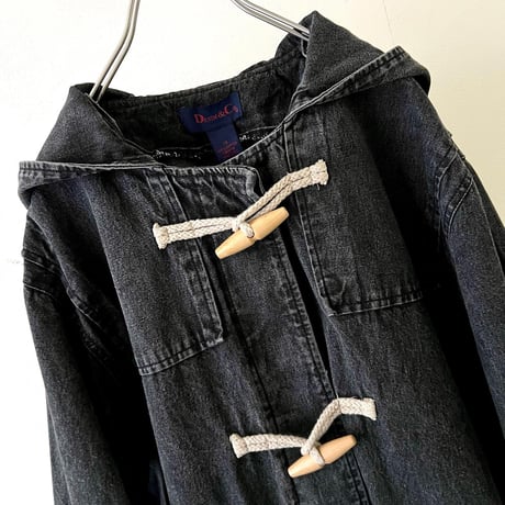 90's Denim&Co. Black Denim Duffle Coat