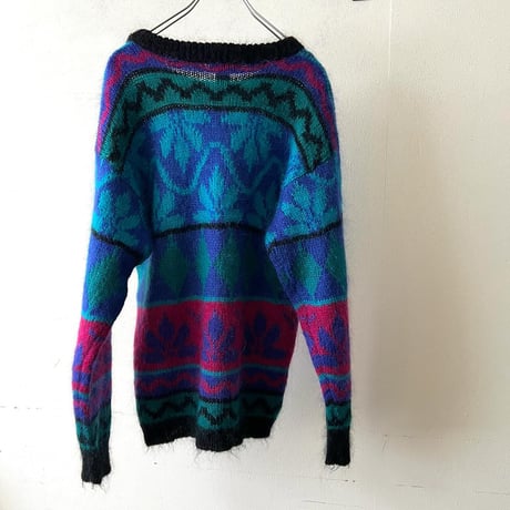 Vintage Geometric Pattern Mohair Knit Sweater