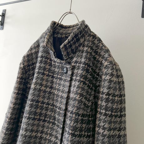 80-90's Euro Houndstooth Pattern Wool Half Coat