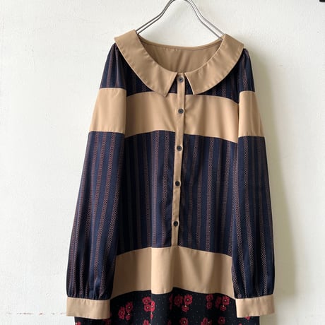 Stripe & Flower Pattern Docking Maxi Dress