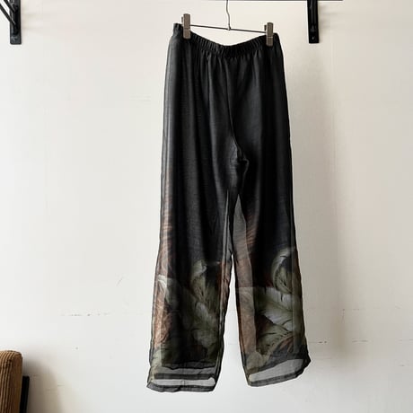 Tiger & Botanical Print Sheer Wide Pants