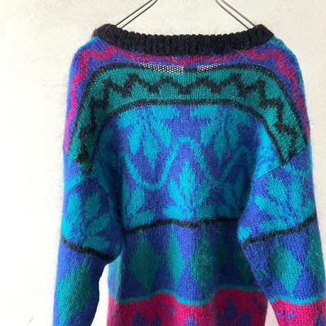 Vintage Geometric Pattern Mohair Knit Sweater