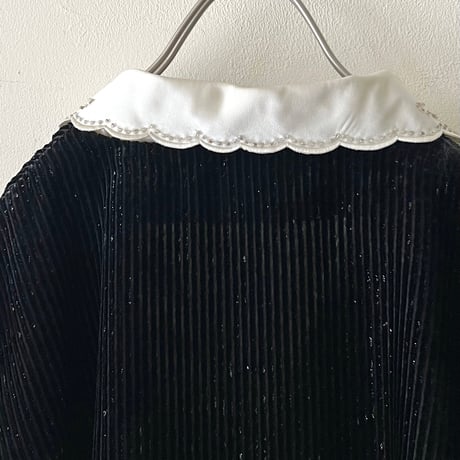 Vintage Beads  Embroidery Collar Velours Shirt JKT