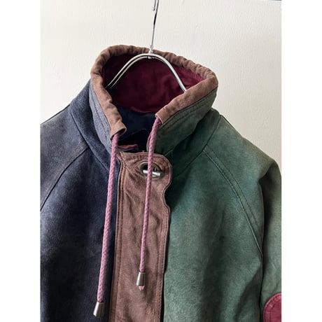 90's Crazy Pattern Suede Leather Zip-up JKT