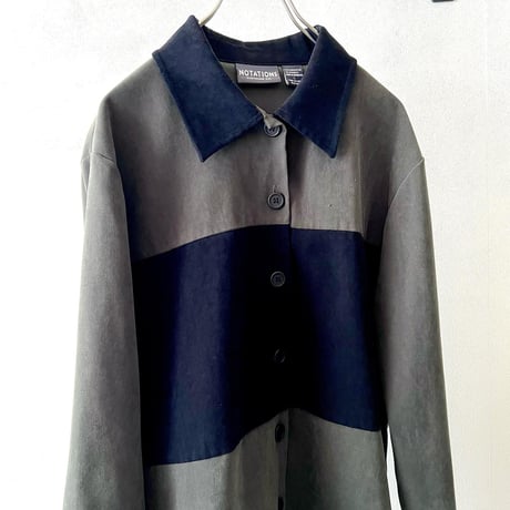 Vintage Bi-color Design Fake Suede Shirt