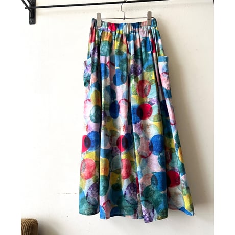 Multicolor Dot Pattern Side Pocket Rayon Skirt