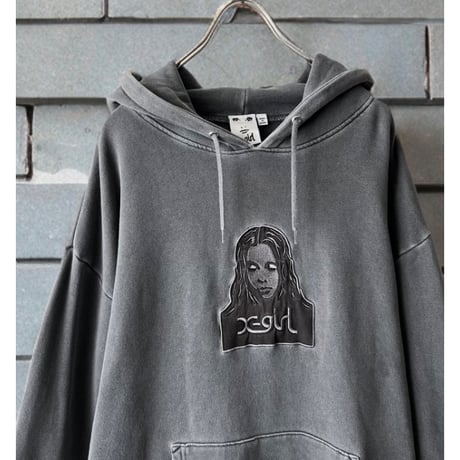 x-girl Embroidery Face Logo Fade Black Hoodie