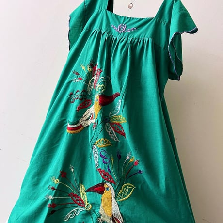 Vintage Embroidery Birds Design Mexican Dress