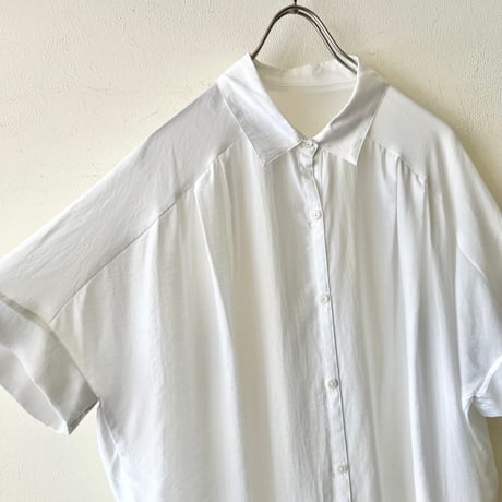 Front Tuck Short Sleeve Loose Silhouette Shirt Blouse