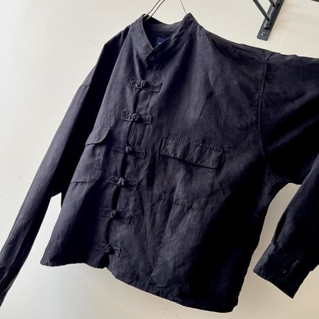 "Remake" Fake Suede China Shirt (color : black)