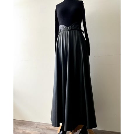 Fake Leather Maxi Flare Skirt