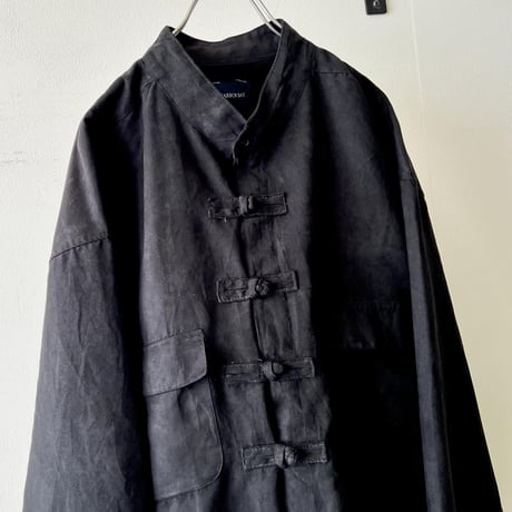 "Remake" Fake Suede China Shirt (color : black)