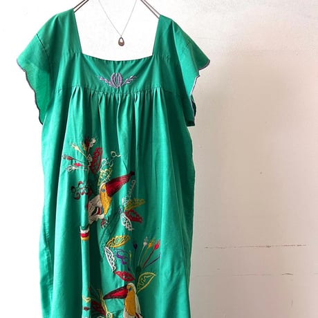 Vintage Embroidery Birds Design Mexican Dress