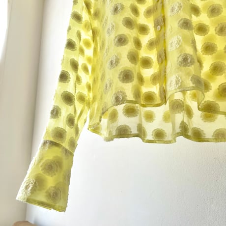 Lemon Color Flower Dot Pattern Short Sheer Shirt