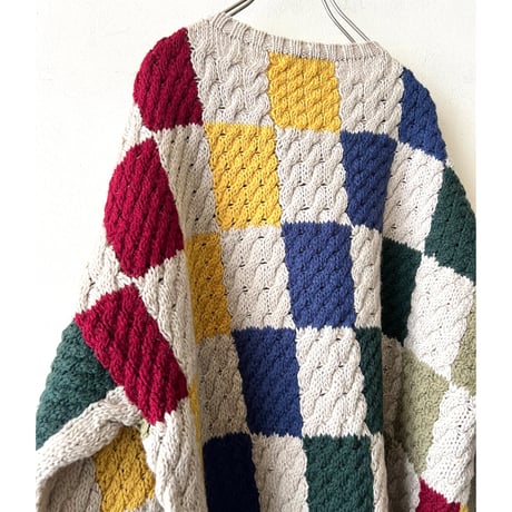 Euro Vintage Checker Pattern Knit Sweater