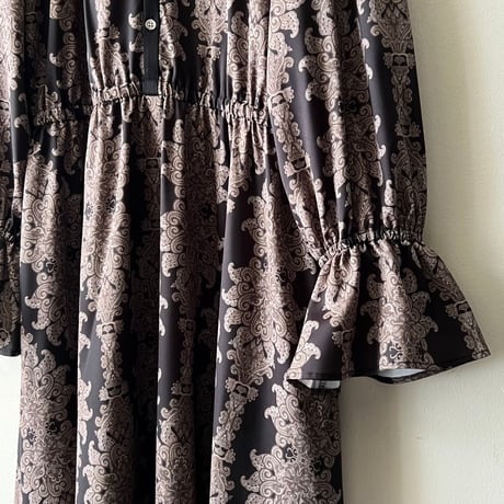 Damask Pattern Bell Sleeve Maxi Dress
