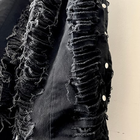 ︎ " rebuild " Black Denim Grunge Wide Flare Pants