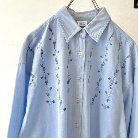 Euro Vintage Embroidery Design Denim Shirt Blouse