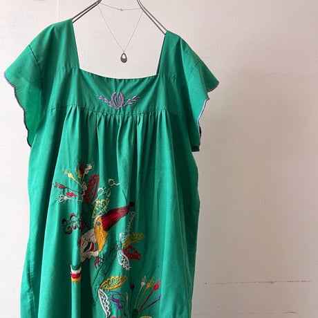 Vintage Embroidery Birds Design Mexican Dress