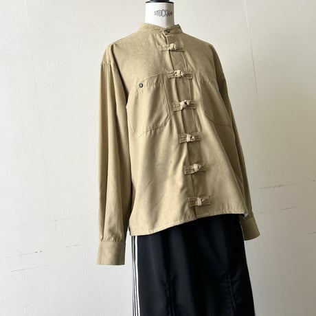 "Remake" Fake Suede China Shirt (color : beige)