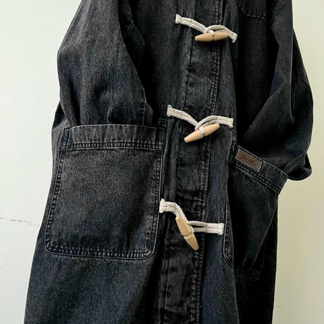 90's Denim&Co. Black Denim Duffle Coat