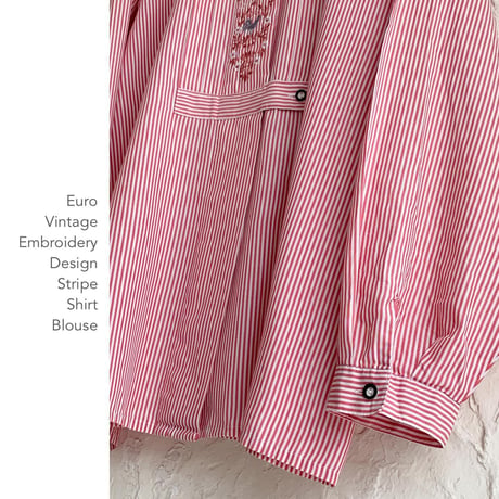 Euro Vintage Embroidery Designストライプブラウス