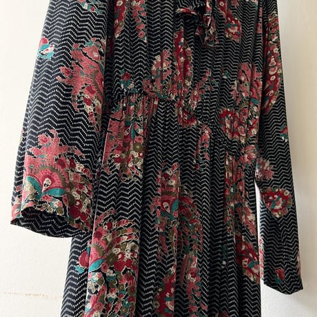 Vintage Botanical Pattern Big Collar Long Dress