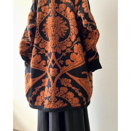 Euro Vintage Botanical Pattern Knit Gown Coat
