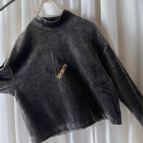 80-90's Embroidery Logo Short Velours Top