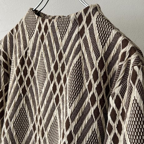 Vintage Geometric Pattern High Neck Cut and sew
