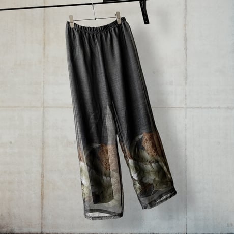 Tiger & Botanical Print Sheer Wide Pants