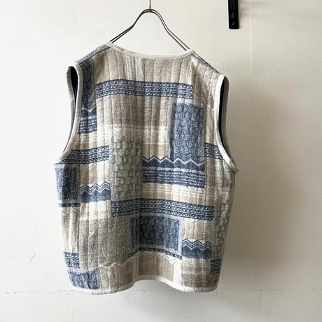 Vintage Patchwork Pattern Open Vest