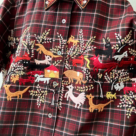 Paul & Joe Paris Embroidery Animal  Design Check Pattern Shirt