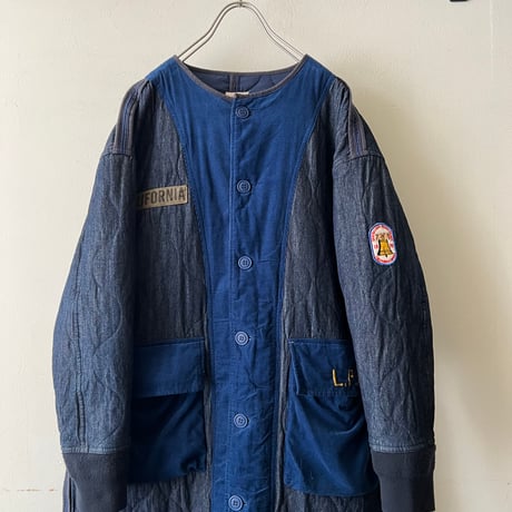 Denim Quilting No-collar Long Coat (jp)