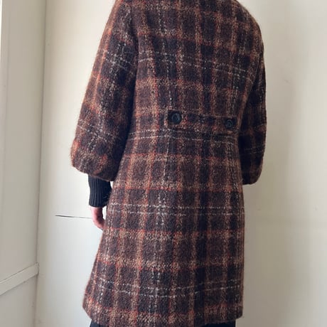 Vintage Plaid Pattern Shaggy Wool Long Rib Coat