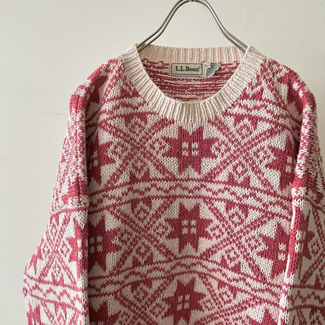 80's L.L.Bean Nordic Pattern Cotton Knit Short Sweater