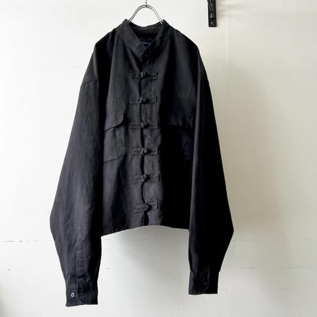 "Remake" Fake Suede China Shirt (color : black)