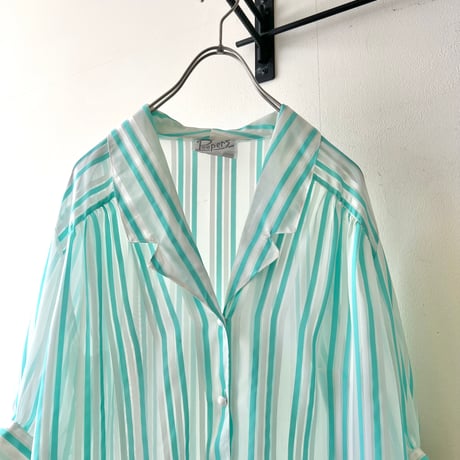 Euro Vintage Stripe Pattern Sheer Blouse